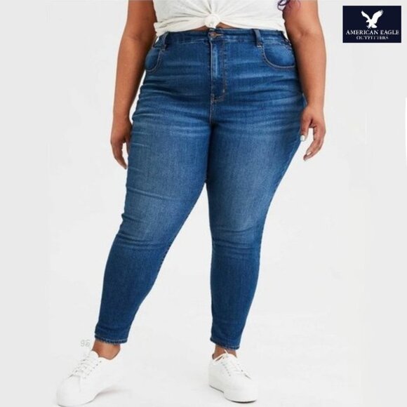 2/$40 AMERICAN EAGLE High-Rise Jegging Super Stretch X Plus Sz 20 Med Wash Jeans - Picture 13 of 14